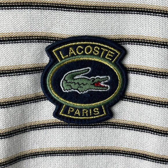 NWT LACOSTE Men's White Striped Cotton Crewneck Sweater with Badge Size Small - Picture 3 of 8